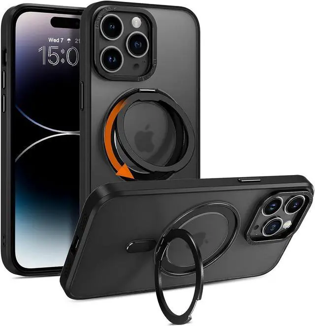 Main image of Case for iPhone 14 Pro Max, Magnetic Case [Compatible with Magsafe] with 360° Rotatable Ring Holder Invisible Stand Slim Translucent Men Women Shockproof Protective Phone Cover 6.7 Inch, Black