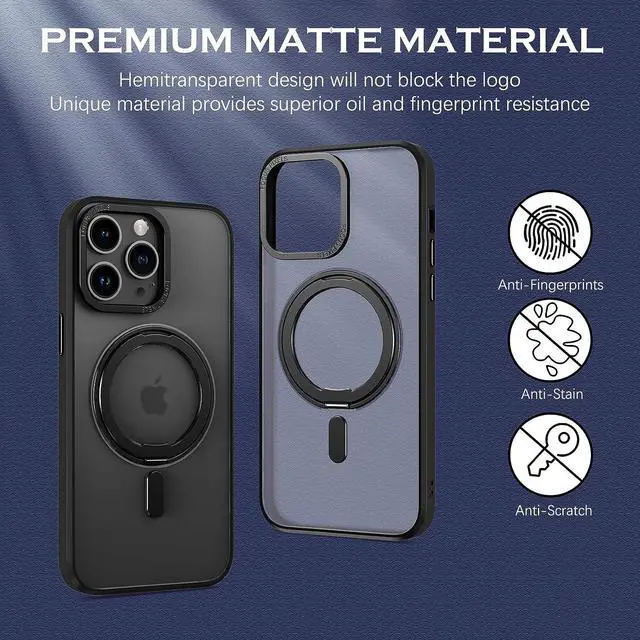 Alt view image 3 of 7 - Case for iPhone 14 Pro Max, Magnetic Case [Compatible with Magsafe] with 360° Rotatable Ring Holder Invisible Stand Slim Translucent Men Women Shockproof Protective Phone Cover 6.7 Inch, Black