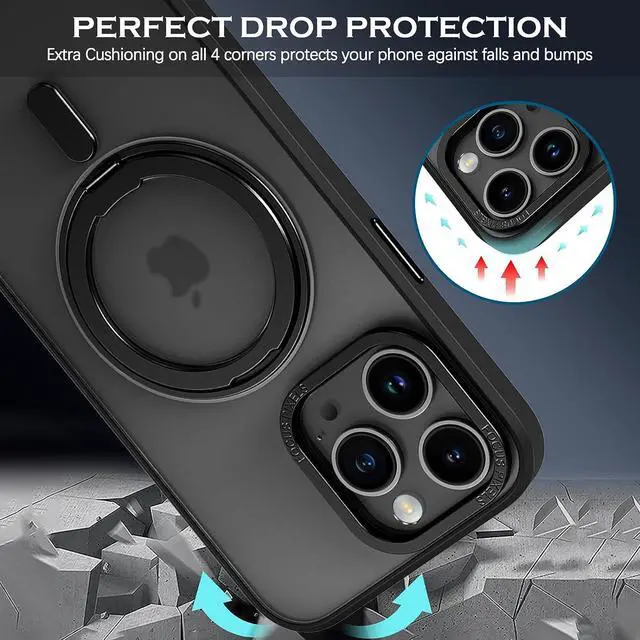 Alt view image 6 of 7 - Case for iPhone 14 Pro Max, Magnetic Case [Compatible with Magsafe] with 360° Rotatable Ring Holder Invisible Stand Slim Translucent Men Women Shockproof Protective Phone Cover 6.7 Inch, Black