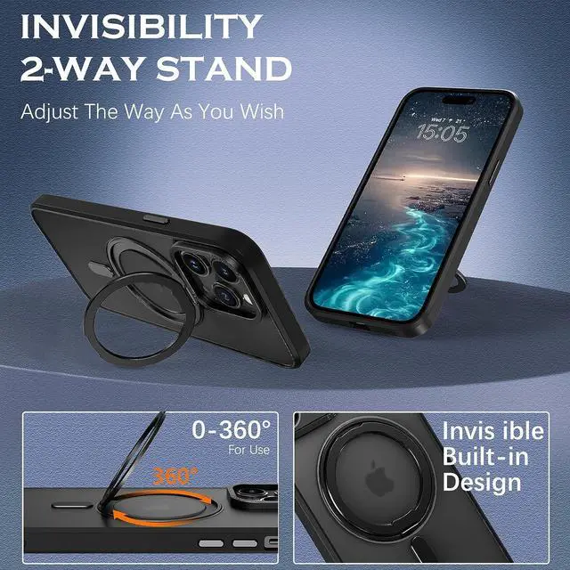 Alt view image 4 of 7 - Case for iPhone 14 Pro Max, Magnetic Case [Compatible with Magsafe] with 360° Rotatable Ring Holder Invisible Stand Slim Translucent Men Women Shockproof Protective Phone Cover 6.7 Inch, Black