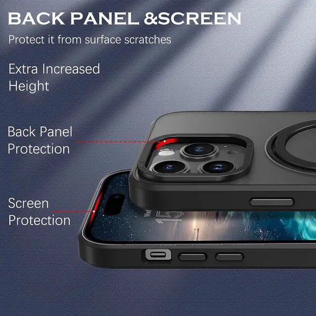 Alt view image 5 of 7 - Case for iPhone 14 Pro Max, Magnetic Case [Compatible with Magsafe] with 360° Rotatable Ring Holder Invisible Stand Slim Translucent Men Women Shockproof Protective Phone Cover 6.7 Inch, Black