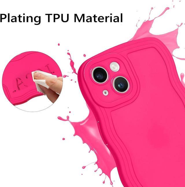 Alt view image 3 of 7 - Case for iPhone 14, Neon Pink Phone Cover, Cute Curly Wave Frame Shape Slim Soft TPU Gel Rubber Bumper Shockproof Protective Phone Cases 6.1 Inch, Hot Pink