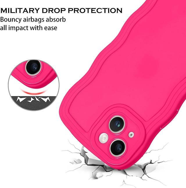 Alt view image 4 of 7 - Case for iPhone 14, Neon Pink Phone Cover, Cute Curly Wave Frame Shape Slim Soft TPU Gel Rubber Bumper Shockproof Protective Phone Cases 6.1 Inch, Hot Pink