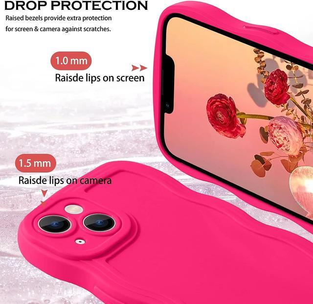 Alt view image 5 of 7 - Case for iPhone 14, Neon Pink Phone Cover, Cute Curly Wave Frame Shape Slim Soft TPU Gel Rubber Bumper Shockproof Protective Phone Cases 6.1 Inch, Hot Pink