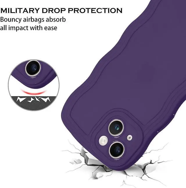 Alt view image 5 of 7 - Designed for iPhone 14 Case,Dark Purple Phone Cover, Cute Curly Wave Frame Shape Slim Soft TPU Gel Rubber Bumper Shockproof Protective Phone Cases 6.1 Inch, Purple