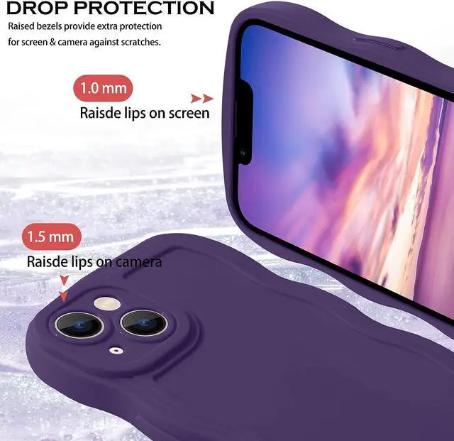 Alt view image 6 of 7 - Designed for iPhone 14 Case,Dark Purple Phone Cover, Cute Curly Wave Frame Shape Slim Soft TPU Gel Rubber Bumper Shockproof Protective Phone Cases 6.1 Inch, Purple