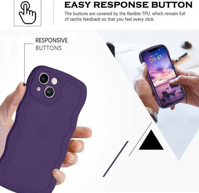 Alt view image 7 of 7 - Designed for iPhone 14 Case,Dark Purple Phone Cover, Cute Curly Wave Frame Shape Slim Soft TPU Gel Rubber Bumper Shockproof Protective Phone Cases 6.1 Inch, Purple