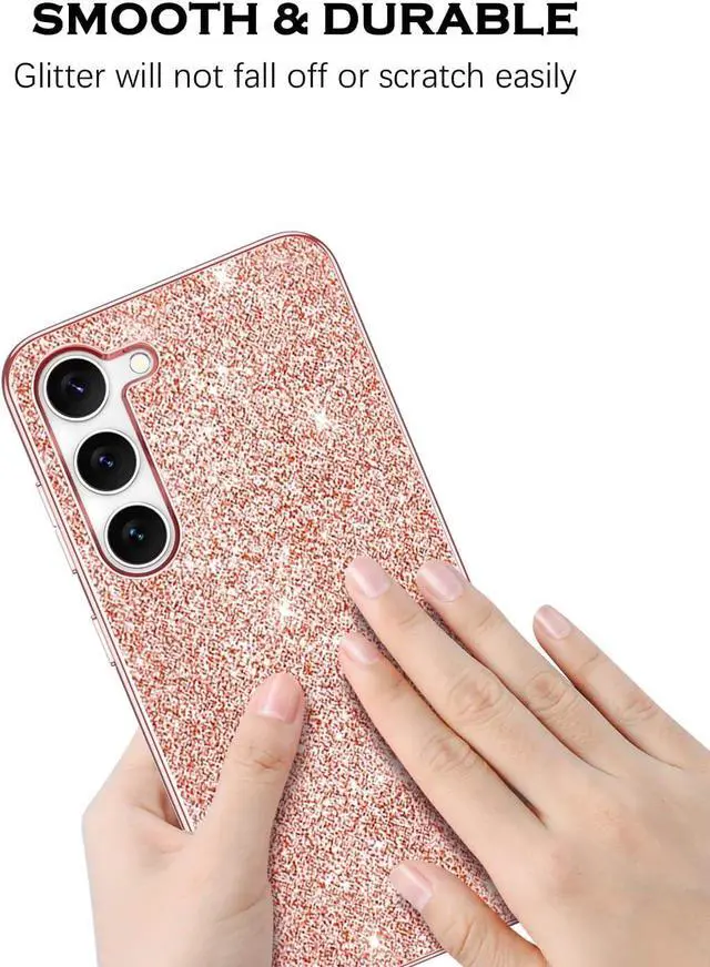 Alt view image 5 of 7 - Case for Samsung Galaxy S23 Plus, S23 Plus/S23+ Case 6.6 Inch Glitter Bling Sparkly Shiny Slim Women Girls Hybrid Soft Smooth Shockproof Protective Girly Phone Cases Cover, Rose Gold/Pink