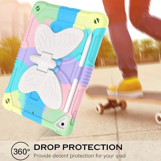 Alt view image 7 of 7 - Case for iPad 6th/5th Generation 9.7-Inch 2018/2017, iPad Air 2 Case/iPad Pro 9.7 Case Kids Women Girls Shockproof Protective Tablet Cover with Pencil Holder Butterfly Kickstand,Lavender Purple