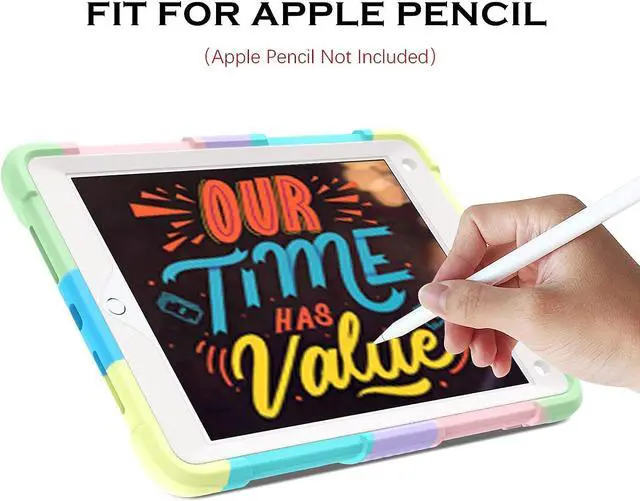 Alt view image 6 of 7 - Case for iPad 6th/5th Generation 9.7-Inch 2018/2017, iPad Air 2 Case/iPad Pro 9.7 Case Kids Women Girls Shockproof Protective Tablet Cover with Pencil Holder Butterfly Kickstand,Lavender Purple