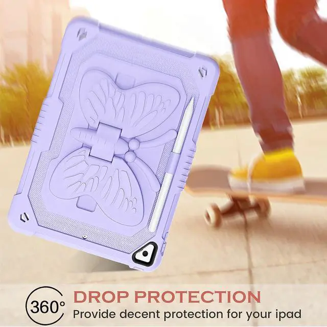 Alt view image 6 of 7 - Case for iPad 6th/5th Generation 9.7-Inch 2018/2017, iPad Air 2 Case/iPad Pro 9.7 Case Kids Women Boys Shockproof Protective Tablet Cover with Pencil Holder Butterfly Kickstand,Colorful Green