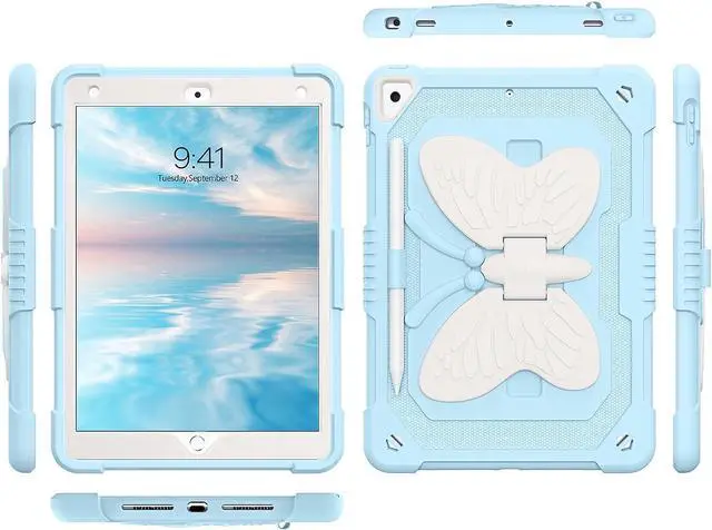 Alt view image 2 of 7 - Case for iPad 6th/5th Generation 9.7-Inch, 2018/2017 Model, iPad Air 2 Case/iPad Pro 9.7 Case Kids Women Boys Shockproof Protective Tablet Cover with Pencil Holder Butterfly Kickstand, Blue