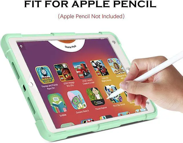 Alt view image 7 of 7 - Case for iPad 6th Generation,iPad 9.7 Inch Case,iPad 5th Generation Case,iPad Air 2nd Case,iPad Pro 9.7 Case with Pencil Holder Butterfly Wings Kickstand Kids Shockproof Protective Cover,Green