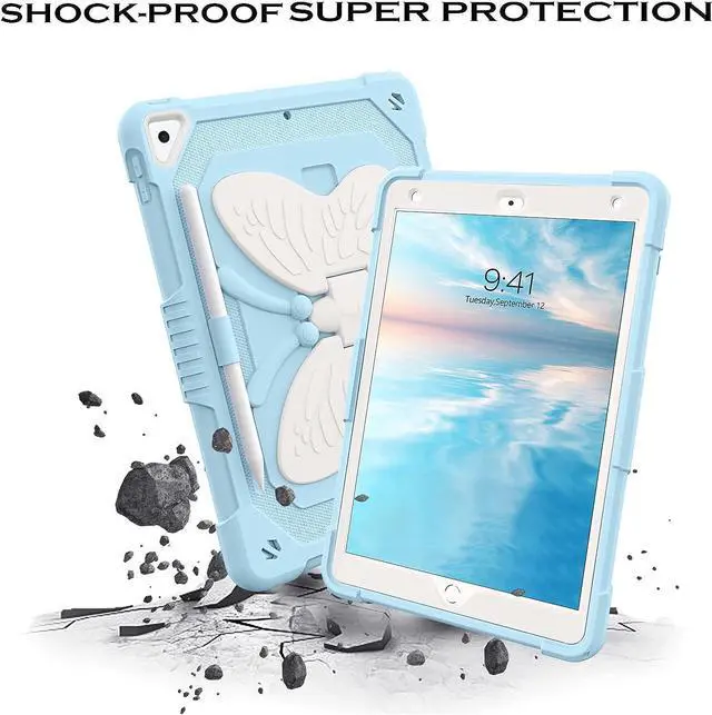 Alt view image 7 of 7 - Case for iPad 6th/5th Generation 9.7-Inch, 2018/2017 Model, iPad Air 2 Case/iPad Pro 9.7 Case Kids Women Boys Shockproof Protective Tablet Cover with Pencil Holder Butterfly Kickstand, Blue