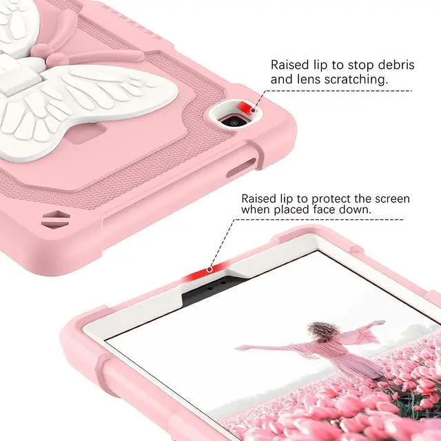 Alt view image 5 of 7 - Samsung Galaxy Tab A7 Lite Case,Galaxy Tab A7 Lite Case 8.7 Inch Silicone Kids Girls with Butterfly Kickstand Shockproof Protective Tablet Cover for Samsung Tab A7 Lite SM-T225/T220/T227,Pink