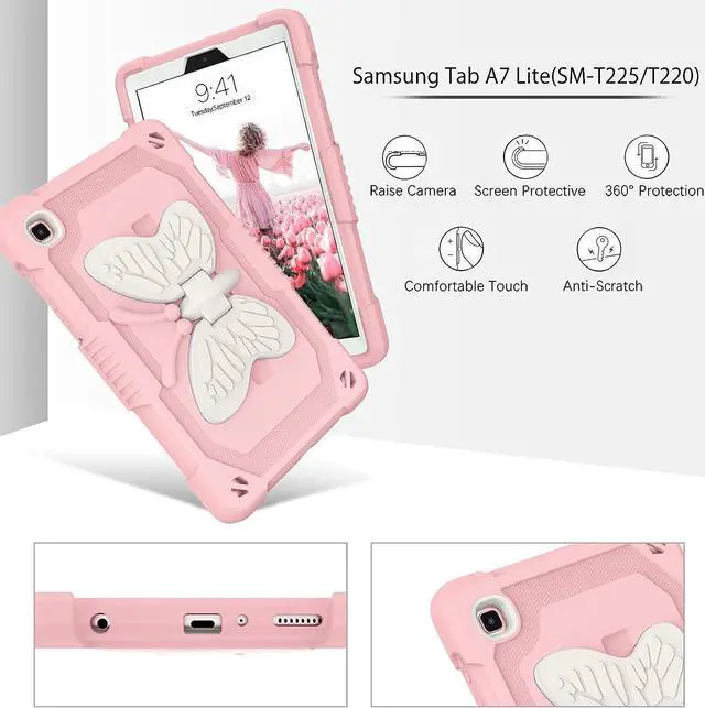 Alt view image 6 of 7 - Samsung Galaxy Tab A7 Lite Case,Galaxy Tab A7 Lite Case 8.7 Inch Silicone Kids Girls with Butterfly Kickstand Shockproof Protective Tablet Cover for Samsung Tab A7 Lite SM-T225/T220/T227,Pink
