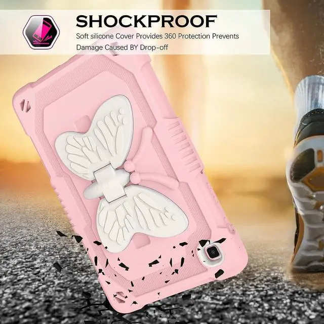 Alt view image 7 of 7 - Samsung Galaxy Tab A7 Lite Case,Galaxy Tab A7 Lite Case 8.7 Inch Silicone Kids Girls with Butterfly Kickstand Shockproof Protective Tablet Cover for Samsung Tab A7 Lite SM-T225/T220/T227,Pink