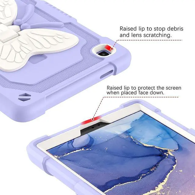 Alt view image 4 of 7 - Case for Samsung Galaxy Tab A7 Lite, Galaxy Tab A7 Lite Case 8.7 inch Kids Girls Silicone Butterfly Shockproof Protective Tablet Cover with Kickstand for Tab A7 Lite SM-T225/T220/T227, Purple
