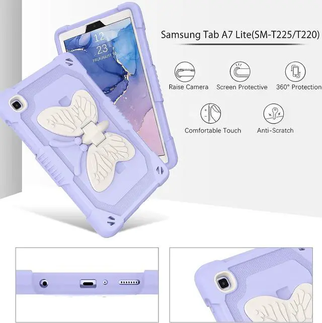 Alt view image 5 of 7 - Case for Samsung Galaxy Tab A7 Lite, Galaxy Tab A7 Lite Case 8.7 inch Kids Girls Silicone Butterfly Shockproof Protective Tablet Cover with Kickstand for Tab A7 Lite SM-T225/T220/T227, Purple