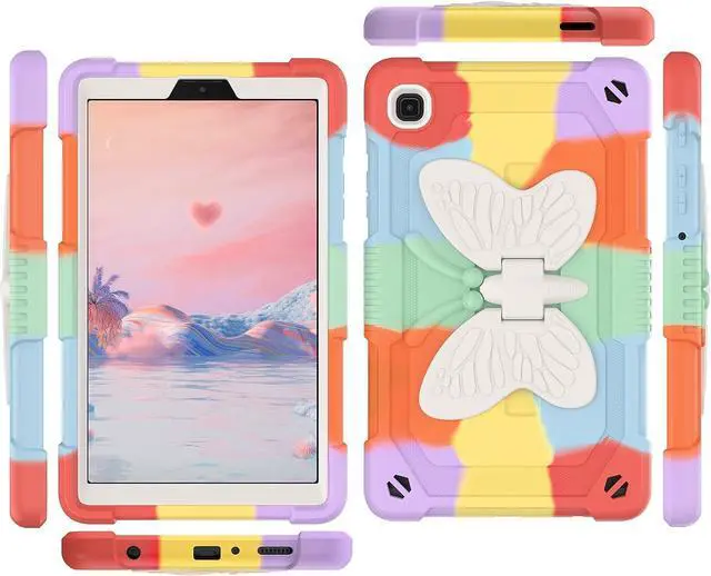 Alt view image 3 of 7 - Case for Samsung Galaxy Tab A7 Lite, 8.7 inch Kids Girls Soft Silicone + PC Butterfly Shockproof Protective Cover with Kickstand for Samsung Tab A7 Lite SM-T225/T220/T227, Colorful Red