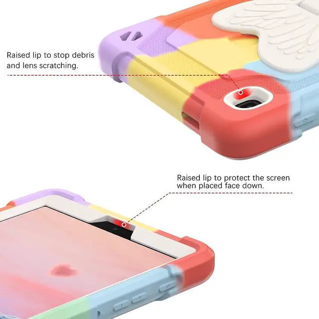 Alt view image 4 of 7 - Case for Samsung Galaxy Tab A7 Lite, 8.7 inch Kids Girls Soft Silicone + PC Butterfly Shockproof Protective Cover with Kickstand for Samsung Tab A7 Lite SM-T225/T220/T227, Colorful Red