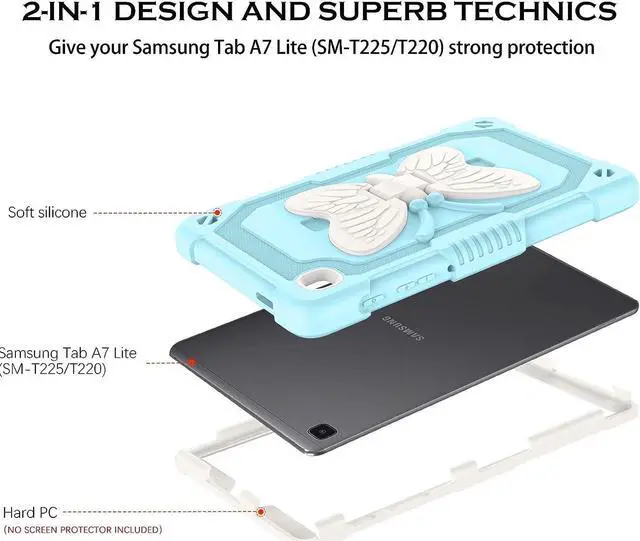 Alt view image 3 of 7 - Samsung Galaxy Tab A7 Lite Case,Galaxy Tab A7 Lite Case 8.7 inch with Butterfly Wings Kickstand Kids Girls Shockproof Protective Tablet Cover for Samsung Tab A7 Lite 8.7" SM-T225/T220/T227,Blue