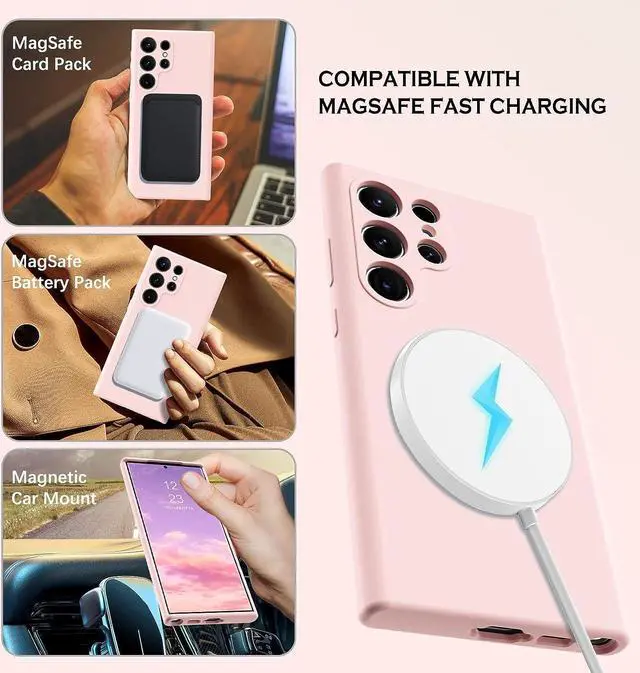 Alt view image 5 of 7 - Designed for Samsung Galaxy S23 Ultra Case, [Compatible with MagSafe] Magnetic Liquid Silicone Slim Fit Camera Protector Women Girls Soft Shockproof Protective Phone Cover 6.8 Inch, Light Pink