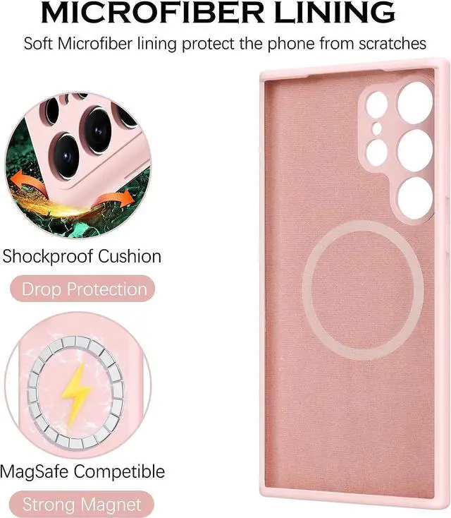 Alt view image 3 of 7 - Designed for Samsung Galaxy S23 Ultra Case, [Compatible with MagSafe] Magnetic Liquid Silicone Slim Fit Camera Protector Women Girls Soft Shockproof Protective Phone Cover 6.8 Inch, Light Pink