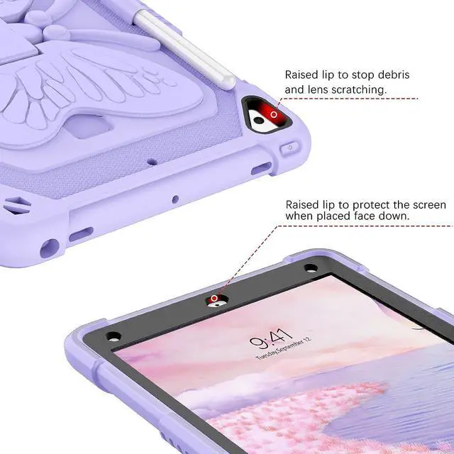 Alt view image 5 of 7 - Case for iPad 6th/5th Generation 9.7-Inch 2018/2017, iPad Air 2 Case/iPad Pro 9.7 Case Kids Women Boys Shockproof Protective Tablet Cover with Pencil Holder Butterfly Kickstand,Colorful Green