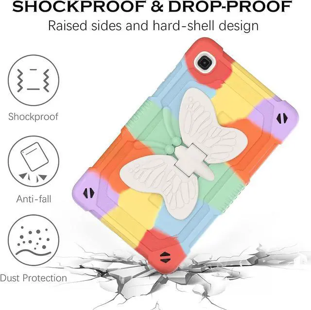 Alt view image 6 of 7 - Case for Samsung Galaxy Tab A7 Lite, 8.7 inch Kids Girls Soft Silicone + PC Butterfly Shockproof Protective Cover with Kickstand for Samsung Tab A7 Lite SM-T225/T220/T227, Colorful Red