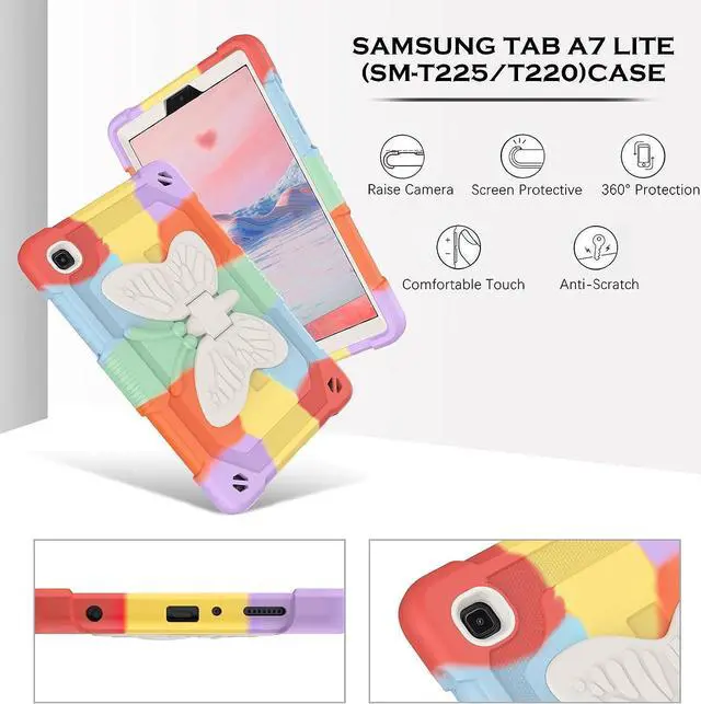 Alt view image 7 of 7 - Case for Samsung Galaxy Tab A7 Lite, 8.7 inch Kids Girls Soft Silicone + PC Butterfly Shockproof Protective Cover with Kickstand for Samsung Tab A7 Lite SM-T225/T220/T227, Colorful Red