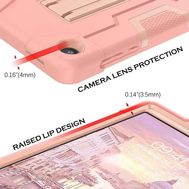 Alt view image 4 of 7 - Design for Lenovo Tab M8 4th Gen Case 8 Inch 2023 (TB-300FU/TB-300XU) Slim Hard Back Shell Heavy Duty Rugged Shockproof Protective Tablet Smart Cover Case with Kickstand, Rose Gold/Pink