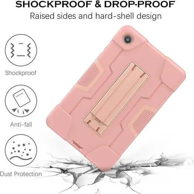 Alt view image 6 of 7 - Design for Lenovo Tab M8 4th Gen Case 8 Inch 2023 (TB-300FU/TB-300XU) Slim Hard Back Shell Heavy Duty Rugged Shockproof Protective Tablet Smart Cover Case with Kickstand, Rose Gold/Pink