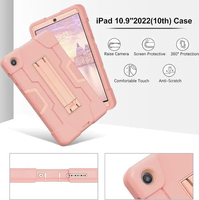 Alt view image 5 of 7 - Design for Lenovo Tab M8 4th Gen Case 8 Inch 2023 (TB-300FU/TB-300XU) Slim Hard Back Shell Heavy Duty Rugged Shockproof Protective Tablet Smart Cover Case with Kickstand, Rose Gold/Pink
