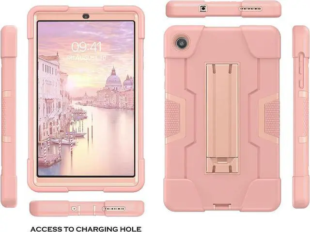 Alt view image 2 of 7 - Design for Lenovo Tab M8 4th Gen Case 8 Inch 2023 (TB-300FU/TB-300XU) Slim Hard Back Shell Heavy Duty Rugged Shockproof Protective Tablet Smart Cover Case with Kickstand, Rose Gold/Pink