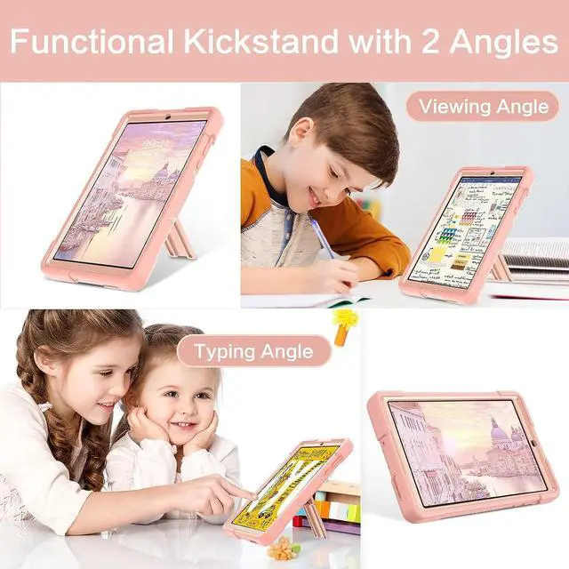Alt view image 7 of 7 - Design for Lenovo Tab M8 4th Gen Case 8 Inch 2023 (TB-300FU/TB-300XU) Slim Hard Back Shell Heavy Duty Rugged Shockproof Protective Tablet Smart Cover Case with Kickstand, Rose Gold/Pink
