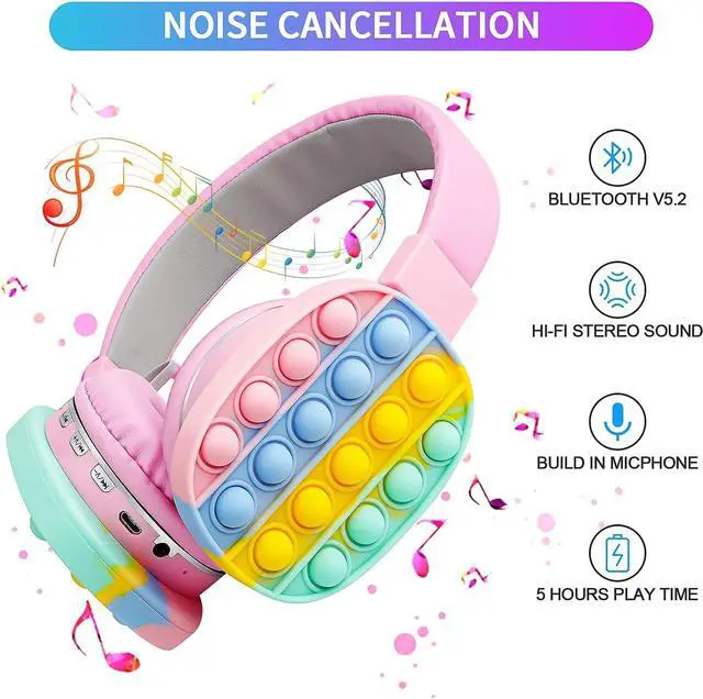 Alt view image 2 of 7 - Bluetooth Headphones Wireless for Girls Women Men Fidget Bubbles Cute Wireless Gaming Headset Over Ear Build in Microphone for Smartphone Tablet PC, Rainbow Blue