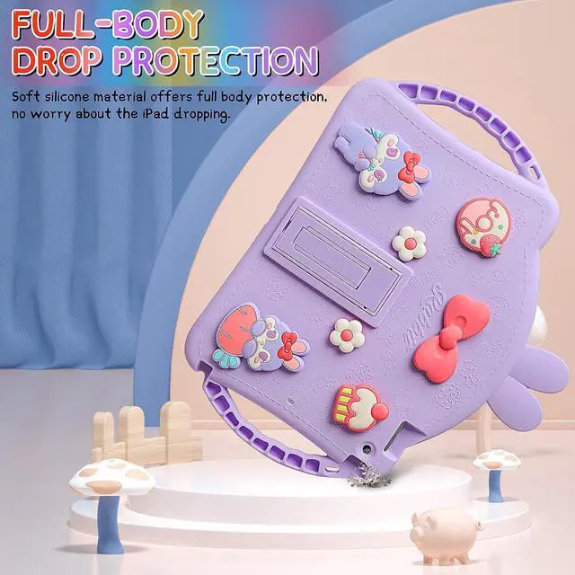 Alt view image 7 of 7 - for iPad 9th Generation Case iPad 8th 7th Generation Cases 10.2 inch for Kids Girls with Screen Protector Shoulder Strap Kickstand Cute Rabbit Silicone Cover for iPad 10.2 Case Purple