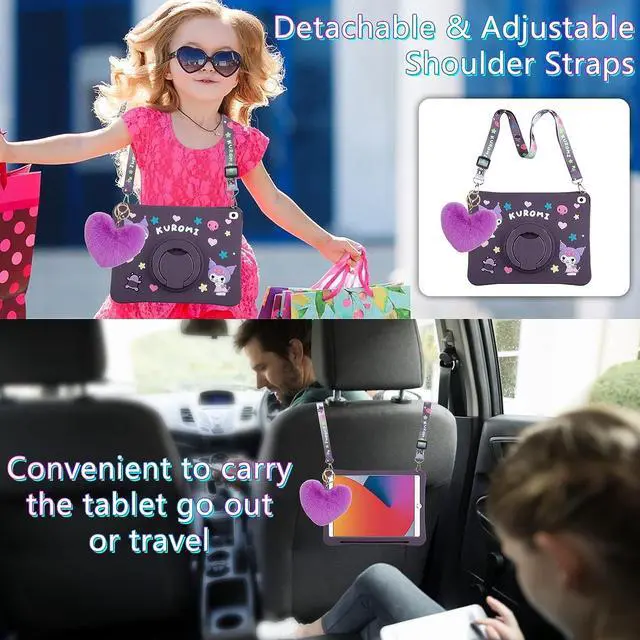 Alt view image 5 of 7 - for iPad 9th Generation Case 8th 7th Generation Case iPad 10.2 Case with Kickstand Lanyard Heart Keychain Pencil Holder Silicone Case for Girls Kids Cute Protective Tablet Cover Dark Purple