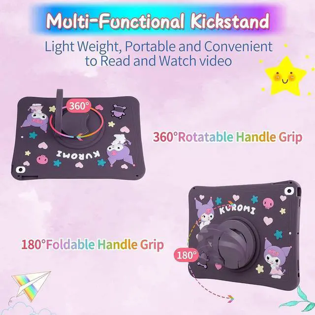 Alt view image 4 of 7 - for iPad 9th Generation Case 8th 7th Generation Case iPad 10.2 Case with Kickstand Lanyard Heart Keychain Pencil Holder Silicone Case for Girls Kids Cute Protective Tablet Cover Dark Purple