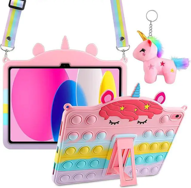 Main image of for iPad 10th Generation Case 2022 with Kickstand Lanyard Keychain Silicone Fidget Bubble Case for Girls Women Cute Rainbow Pop Protective Tablet Cover for iPad 10th Gen 10.9 inch 2022