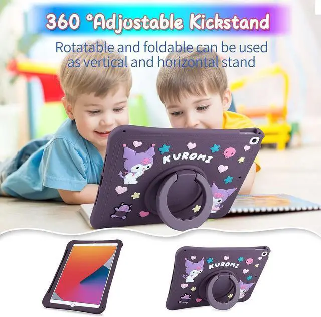 Alt view image 7 of 7 - for iPad 9th Generation Case 8th 7th Generation Case iPad 10.2 Case with Kickstand Lanyard Heart Keychain Pencil Holder Silicone Case for Girls Kids Cute Protective Tablet Cover Dark Purple