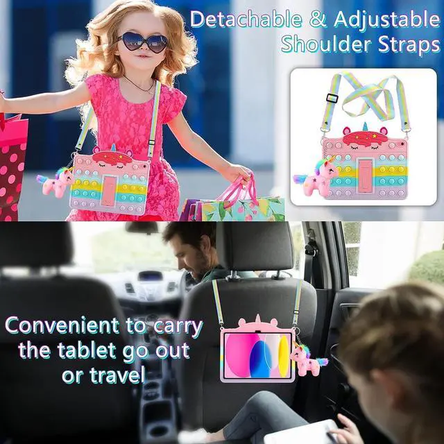 Alt view image 3 of 7 - for iPad 10th Generation Case 2022 with Kickstand Lanyard Keychain Silicone Fidget Bubble Case for Girls Women Cute Rainbow Pop Protective Tablet Cover for iPad 10th Gen 10.9 inch 2022