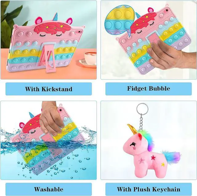 Alt view image 4 of 7 - for iPad 10th Generation Case 2022 with Kickstand Lanyard Keychain Silicone Fidget Bubble Case for Girls Women Cute Rainbow Pop Protective Tablet Cover for iPad 10th Gen 10.9 inch 2022