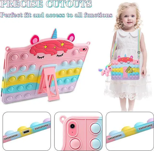 Alt view image 5 of 7 - for iPad 10th Generation Case 2022 with Kickstand Lanyard Keychain Silicone Fidget Bubble Case for Girls Women Cute Rainbow Pop Protective Tablet Cover for iPad 10th Gen 10.9 inch 2022