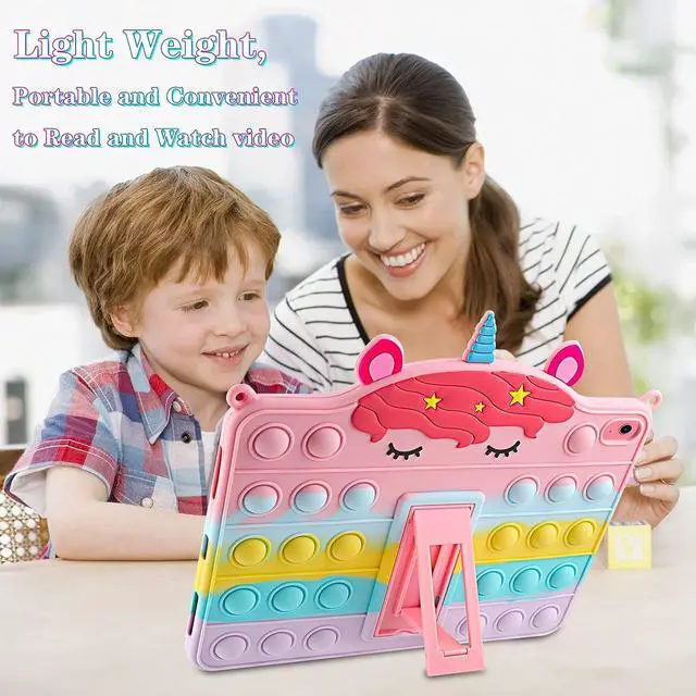 Alt view image 6 of 7 - for iPad 10th Generation Case 2022 with Kickstand Lanyard Keychain Silicone Fidget Bubble Case for Girls Women Cute Rainbow Pop Protective Tablet Cover for iPad 10th Gen 10.9 inch 2022