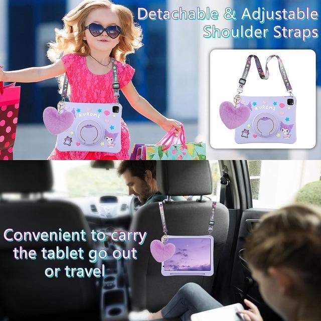 Alt view image 5 of 7 - for iPad Air 5th Generation Case iPad Pro 11 Inch Case 4th/3rd/2nd/1st with Kickstand Pencil Holder Lanyard Keychain for Girls Kids Cute Tablet Cover for iPad Air 5 4 10.9'' Lilac Purple