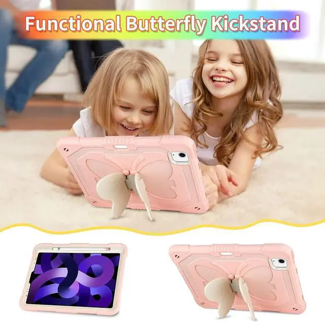 Alt view image 6 of 7 - for iPad Air 5th Generation Case with Kickstand Lanyard Keychain Pencil Holder Rugged Heavy Duty Case for Girls Kids Protective Tablet Cover for iPad Air 5th 4th Gen 2022 2020 10.9'' Pink