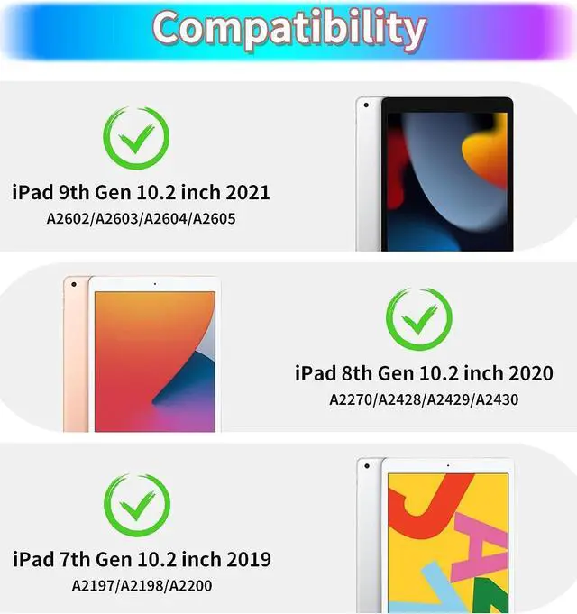 Alt view image 2 of 7 - for iPad 9th Generation Case 8th 7th Generation 10.2 inch with Kickstand Screen Protector Lanyard Pencil Holder Silicone Case for Girls Kids Cute Tablet Cover for iPad 10.2 Case Navy Blue