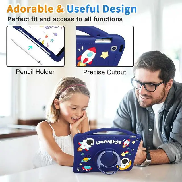 Alt view image 5 of 7 - for iPad 9th Generation Case 8th 7th Generation 10.2 inch with Kickstand Screen Protector Lanyard Pencil Holder Silicone Case for Girls Kids Cute Tablet Cover for iPad 10.2 Case Navy Blue